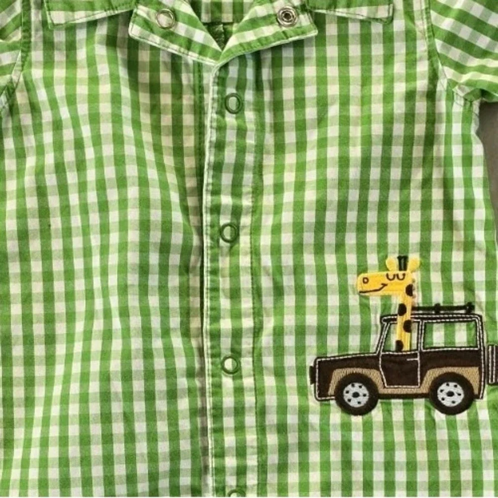 Set of‎ 2 Carter's Blue & GREEN Gingham Romper Infant Boy size 18 months #081